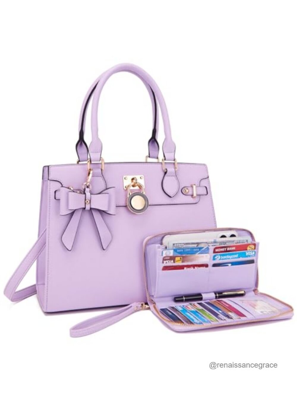 Vegan Leather Handbag Wallet Set Satchel Tote Shoulder Bag RFID Blocking